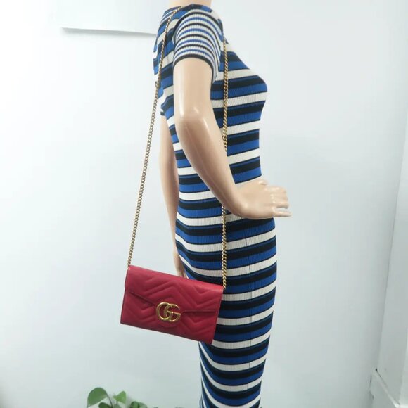 100% Authentic GUCCI GG Marmont Red Leather Shoulder Bag 760-11624 - Picture 12 of 12